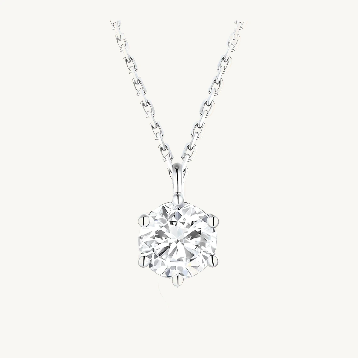 Round Six-Prong Solitaire Pendant in 14k White Gold