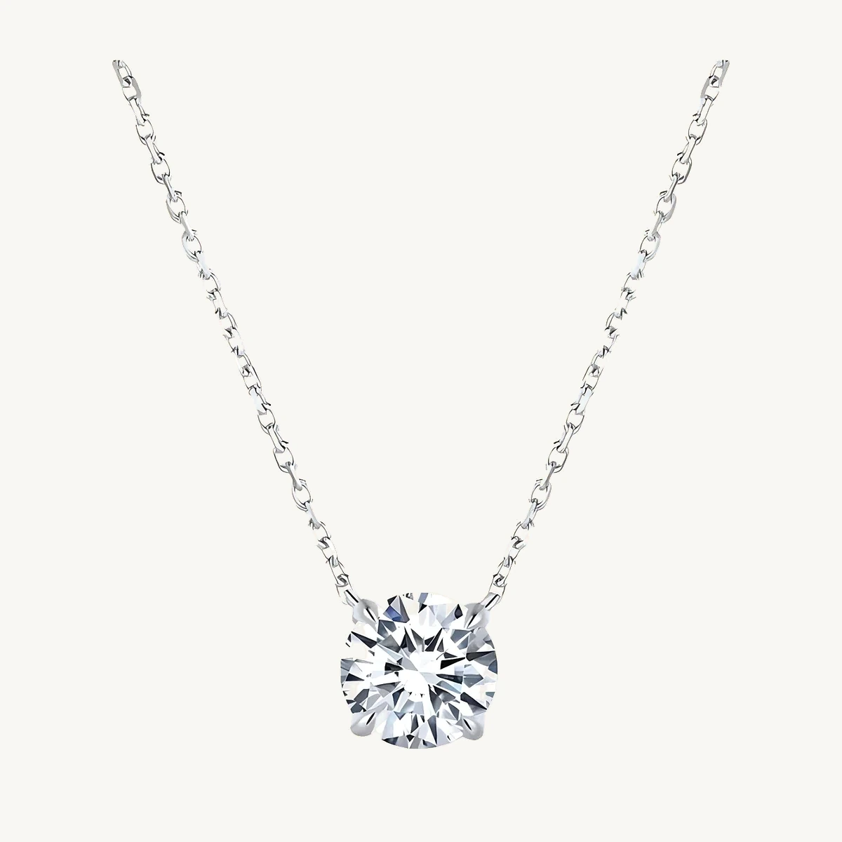 Round Solitaire Station Necklace in 14k White Gold