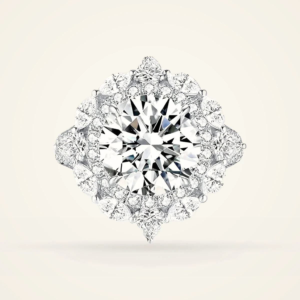 Round Starburst Halo Ring in 14k White Gold