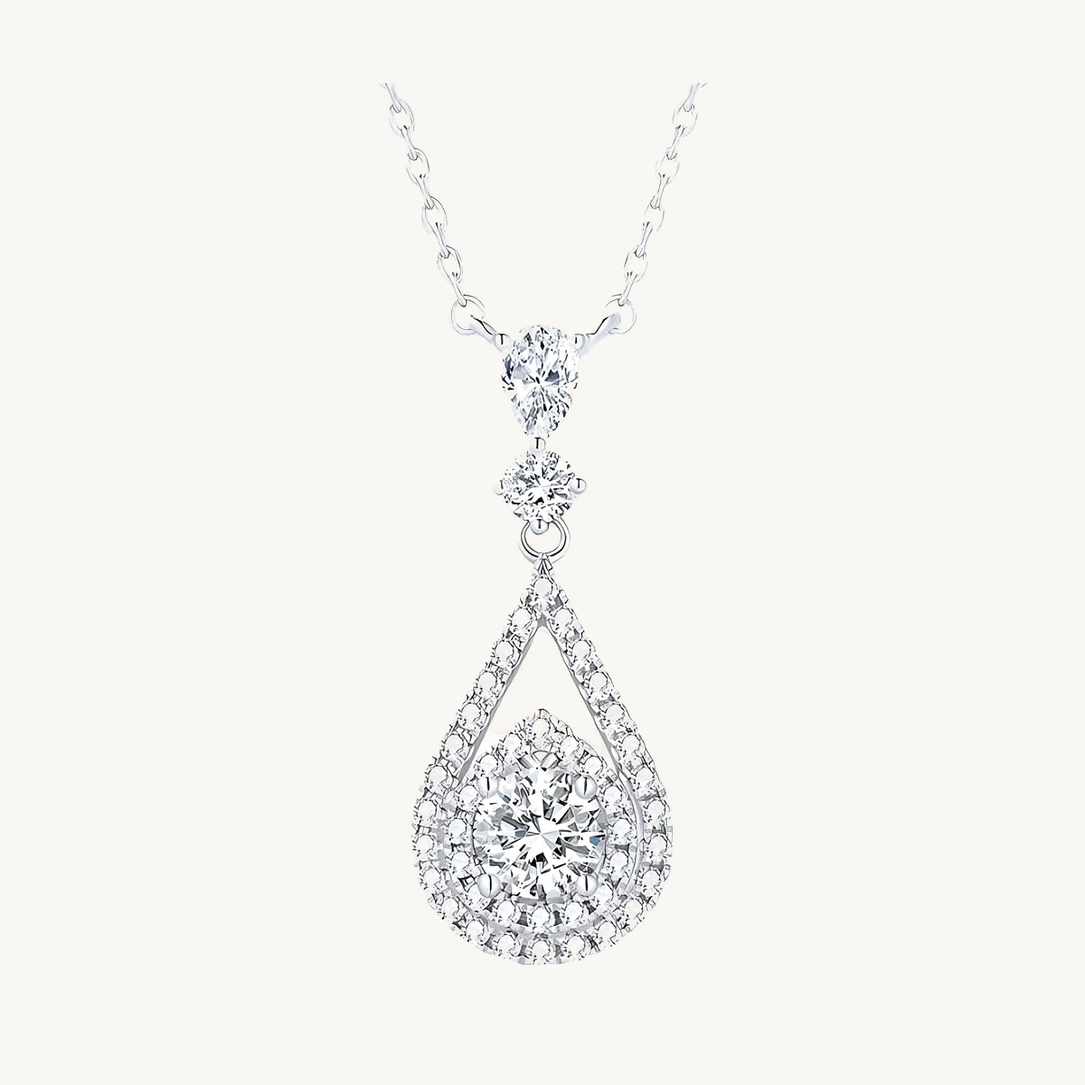 Round Teardrop Halo Pendant in 14k White Gold