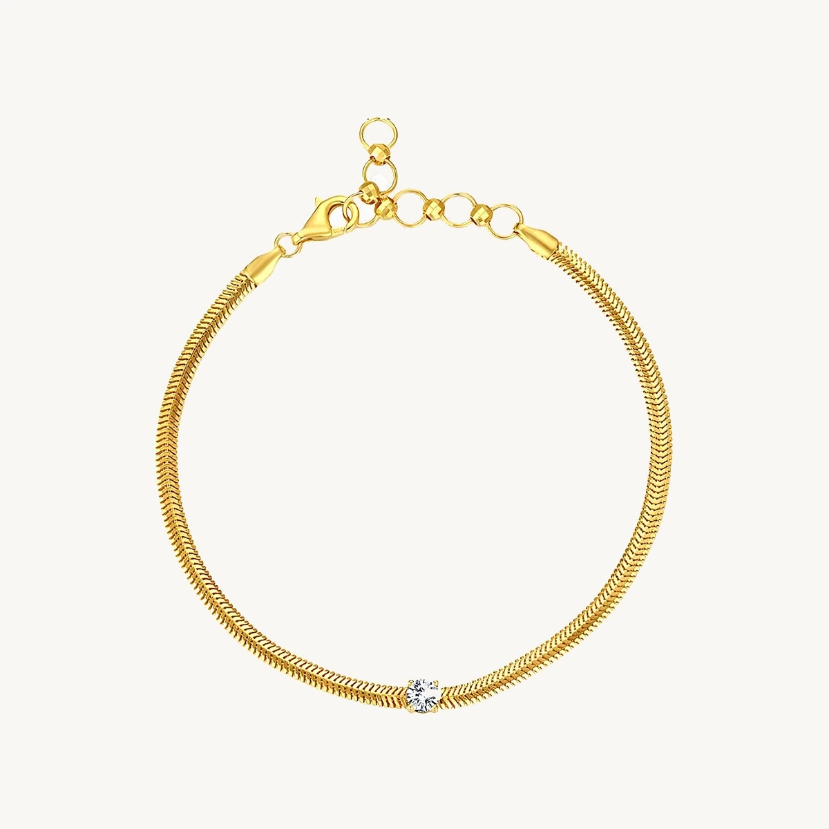 Snake Chain Solitaire Bracelet in 14k Yellow Gold