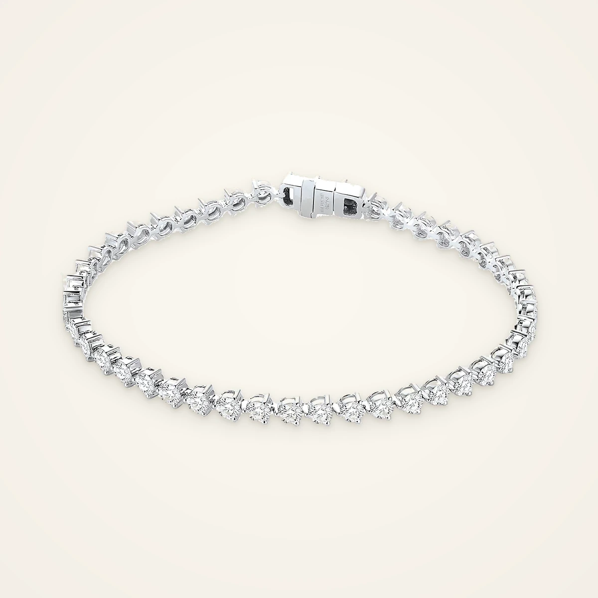 Three-Prong Round Tennis Bracelet in 14k White Gold