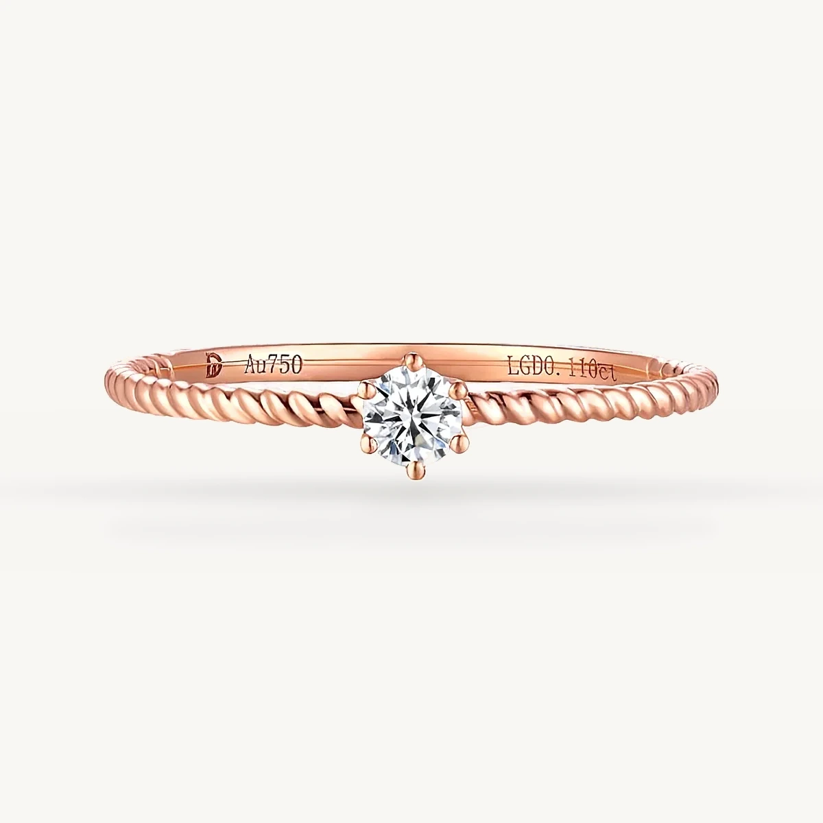Twisted Rope Solitaire Ring in 14k Rose Gold